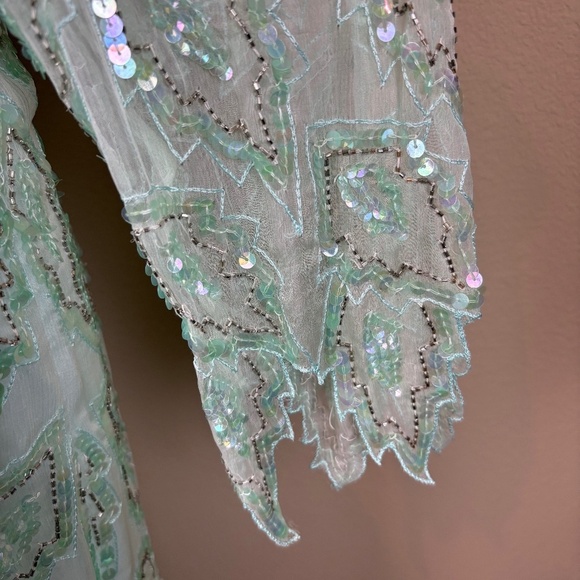 Laurence Kazar New York 100% Silk Vintage Mint Green Asymmetrical Mid Dress - Picture 6 of 17